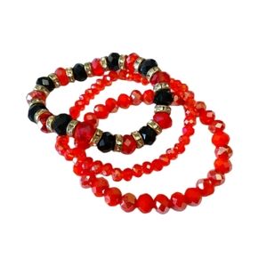 Shiny Crystal and Rhinestone Stretchy bracelet, lot of 3 orange and black tone